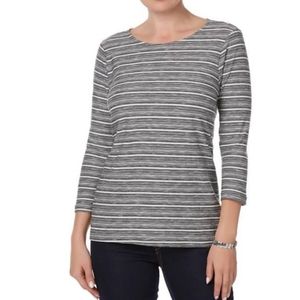 NWOT Laura Scott, size small, black and white stripe t-shirt, 3/4 length sleeves